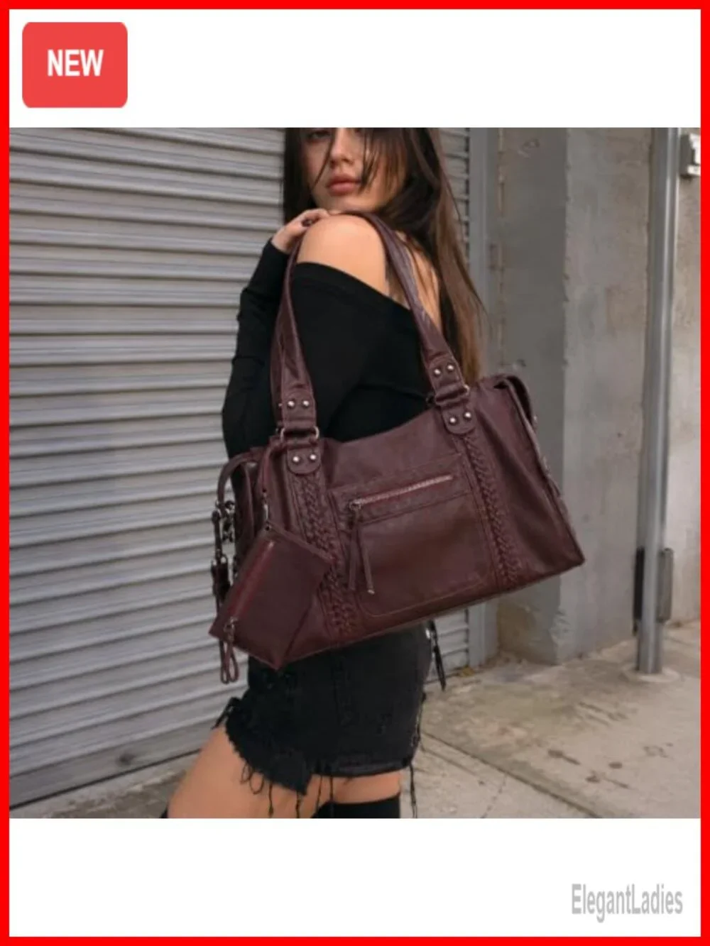 Vegan Leather Hobo Shoulder Bag, Y2K Vintage Tote, Convertible Crossbody, Large